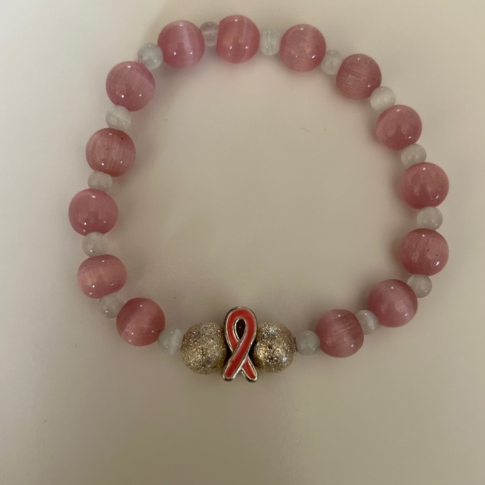 Pink Awareness Ribbon Breast Cancer Support Stretch Bracelet